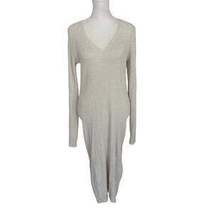 Athleta Ivory Oatmeal Ribbed Long Sleeve Sweater Dress Womens Size Medium Tall